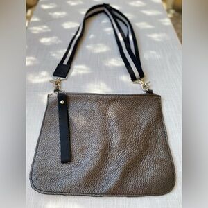 WOLF & BADGER LYNN TALLERICO 2 TONE LEATHER CROSSBODY BAG GUNMETAL SILVER